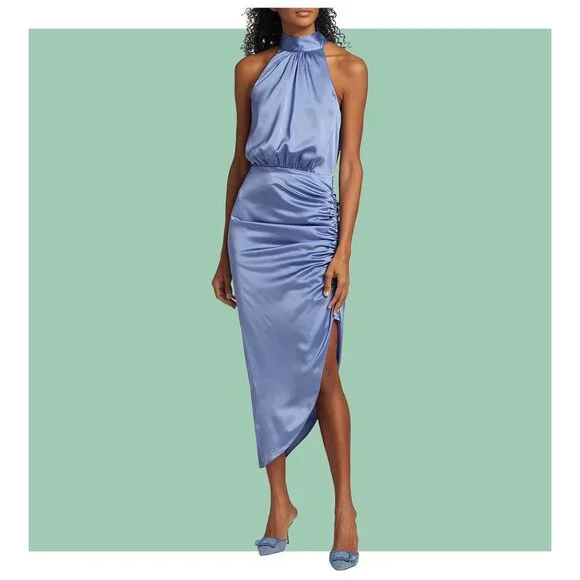 Veronica Beard | Dresses | Veronica Beard Gabriella Asymmetric Ruched Silk  Halter Back Neck Tie Dress 6 Nwt | Poshmark